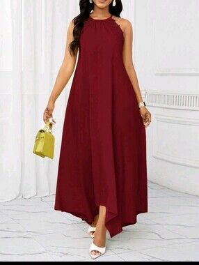 Halter High-Low Maxi Dress in Burgundy